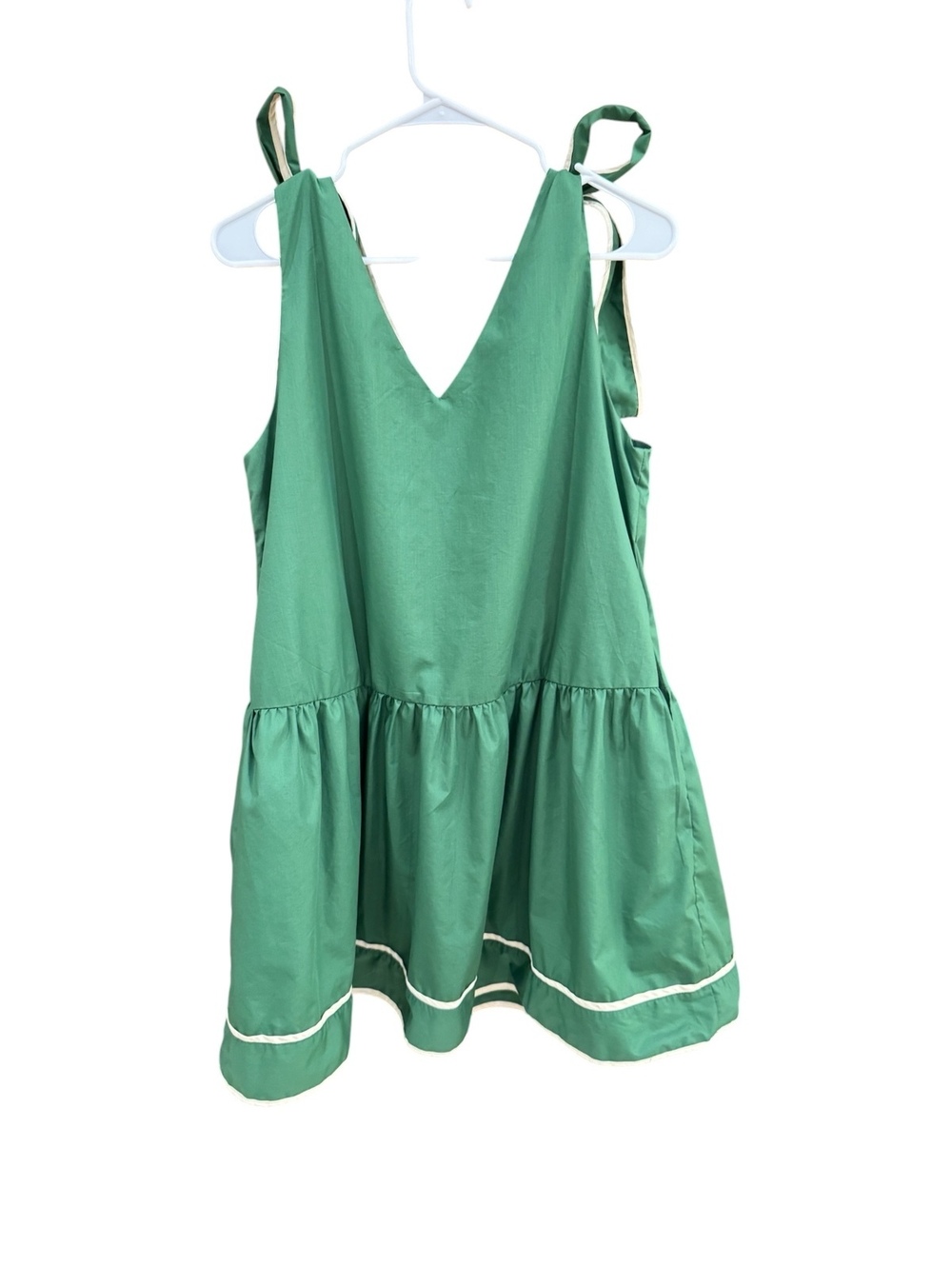 Entro Green Tie Shoulder Drop Waist Mini Dress Size Large - Picture 4 of 7